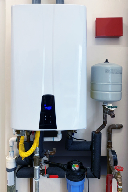 closeup of a tankless water heater