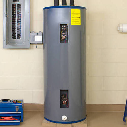 electric water heater in a utility room